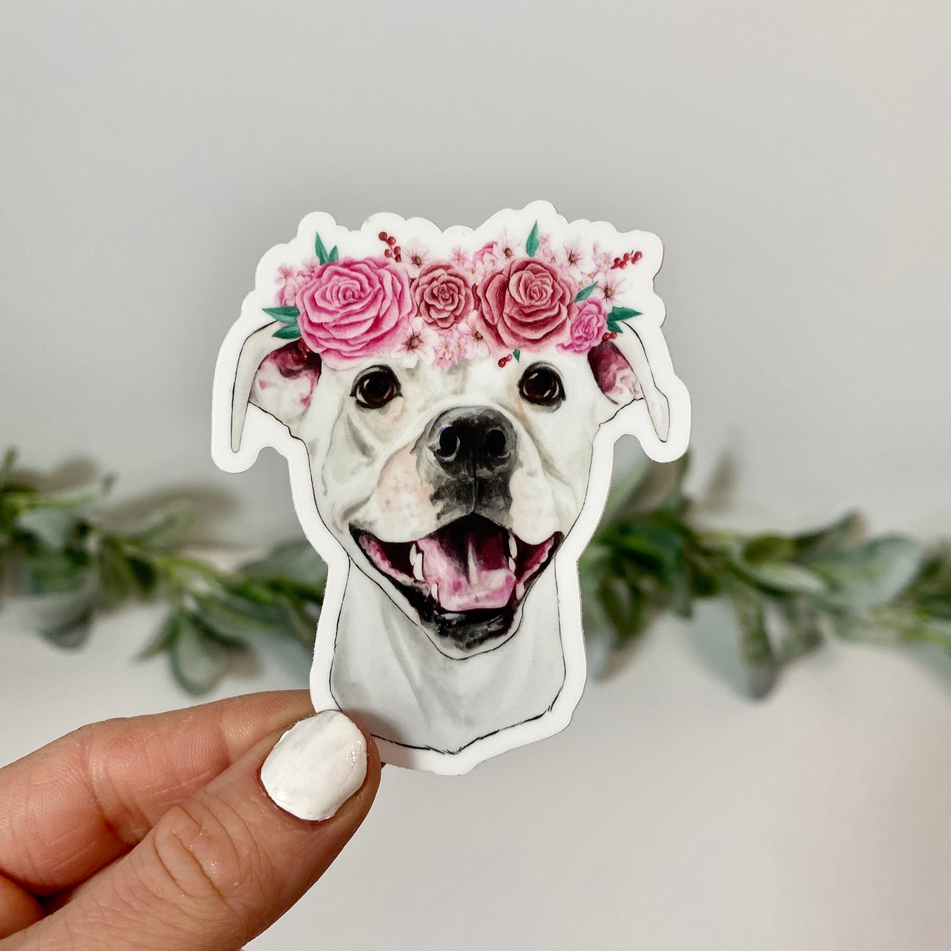  Pit Bull With Flower Crown Sticker、mySite、ghnorth