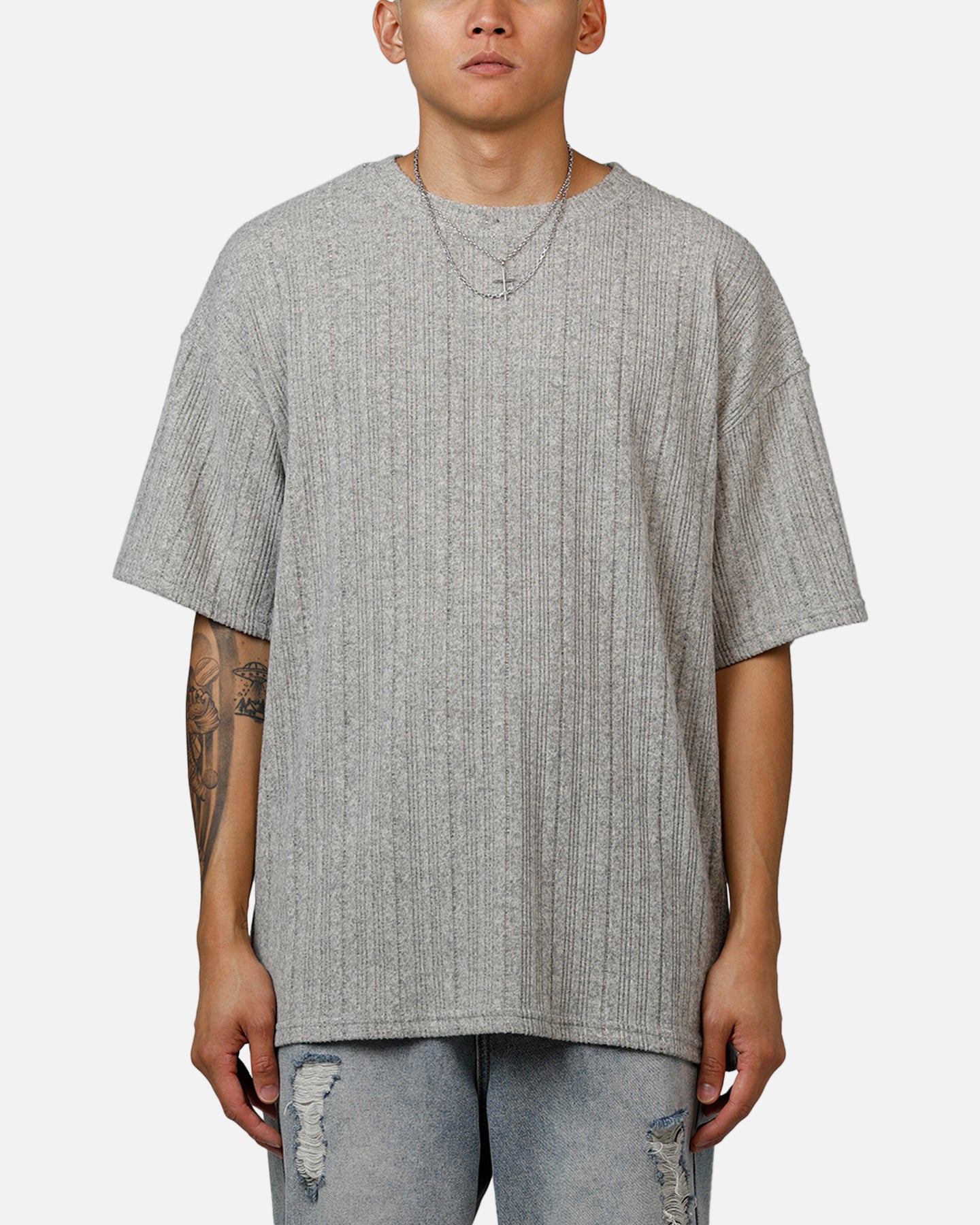 XXIII Rib Knit T-Shirt Grey Marle、mySite、zt4zffjzw