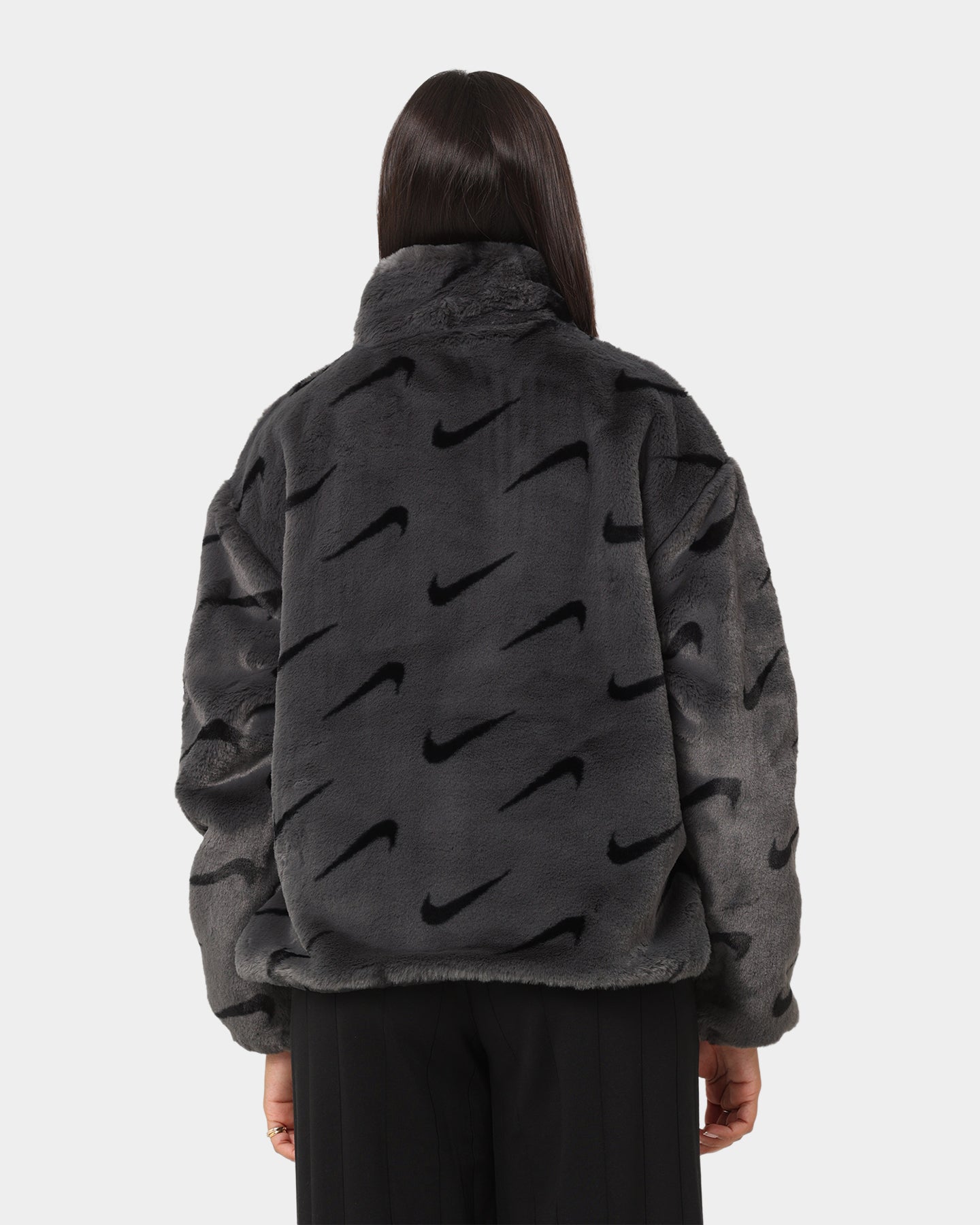 Nike Women's Nike Sportswear Faux Fur All Over Print Jacket Dark Smoke Grey/Black、mySite、zt4zffjzw