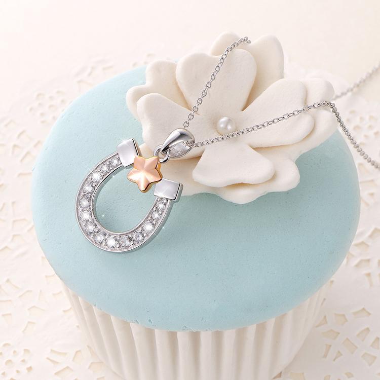 Lucky Horseshoe Sparkling Necklace Sterling Silver Rose Gold、mySite、g9winljtr