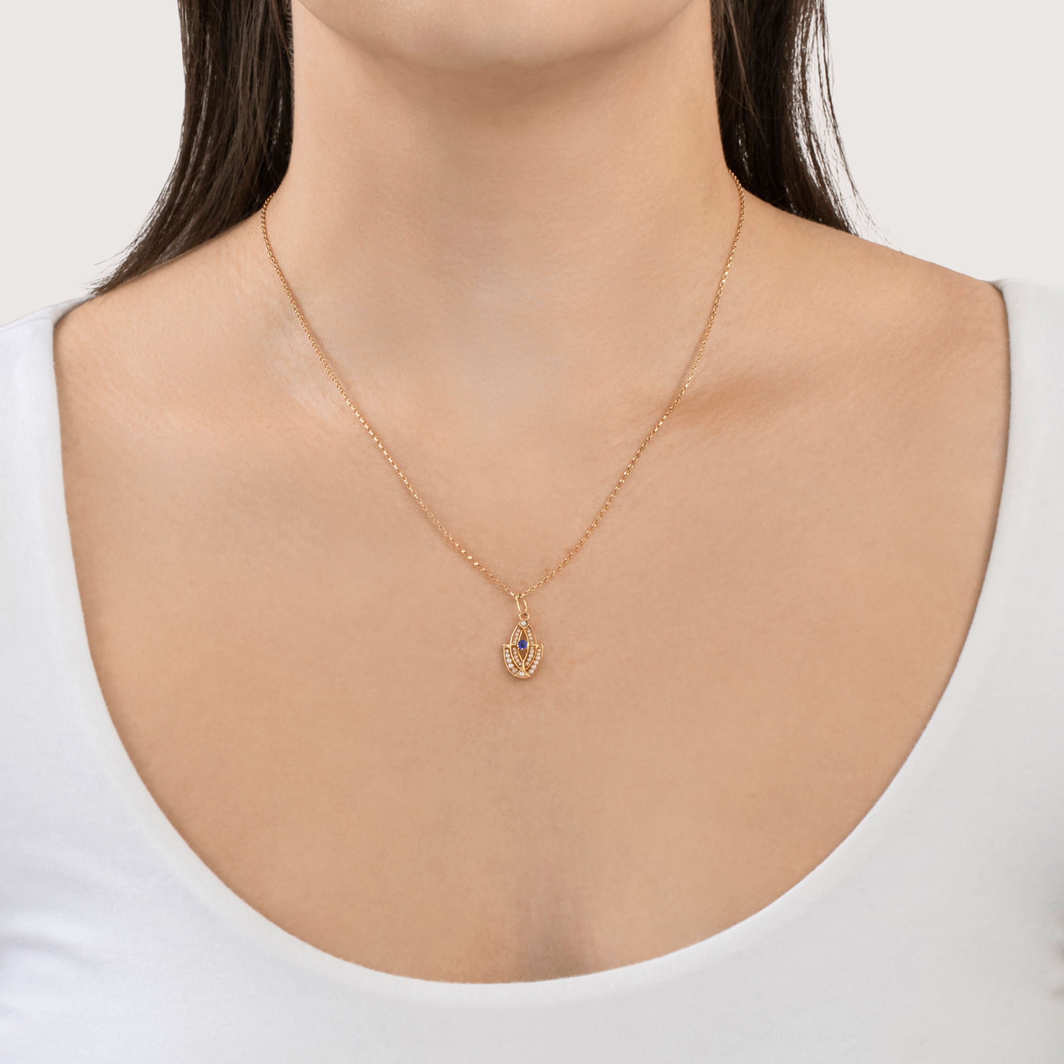 Antique 10k Yellow Gold Cobalt Blue Glass Pearl Geometric Charm / Pendant、mySite、hinf8tx79