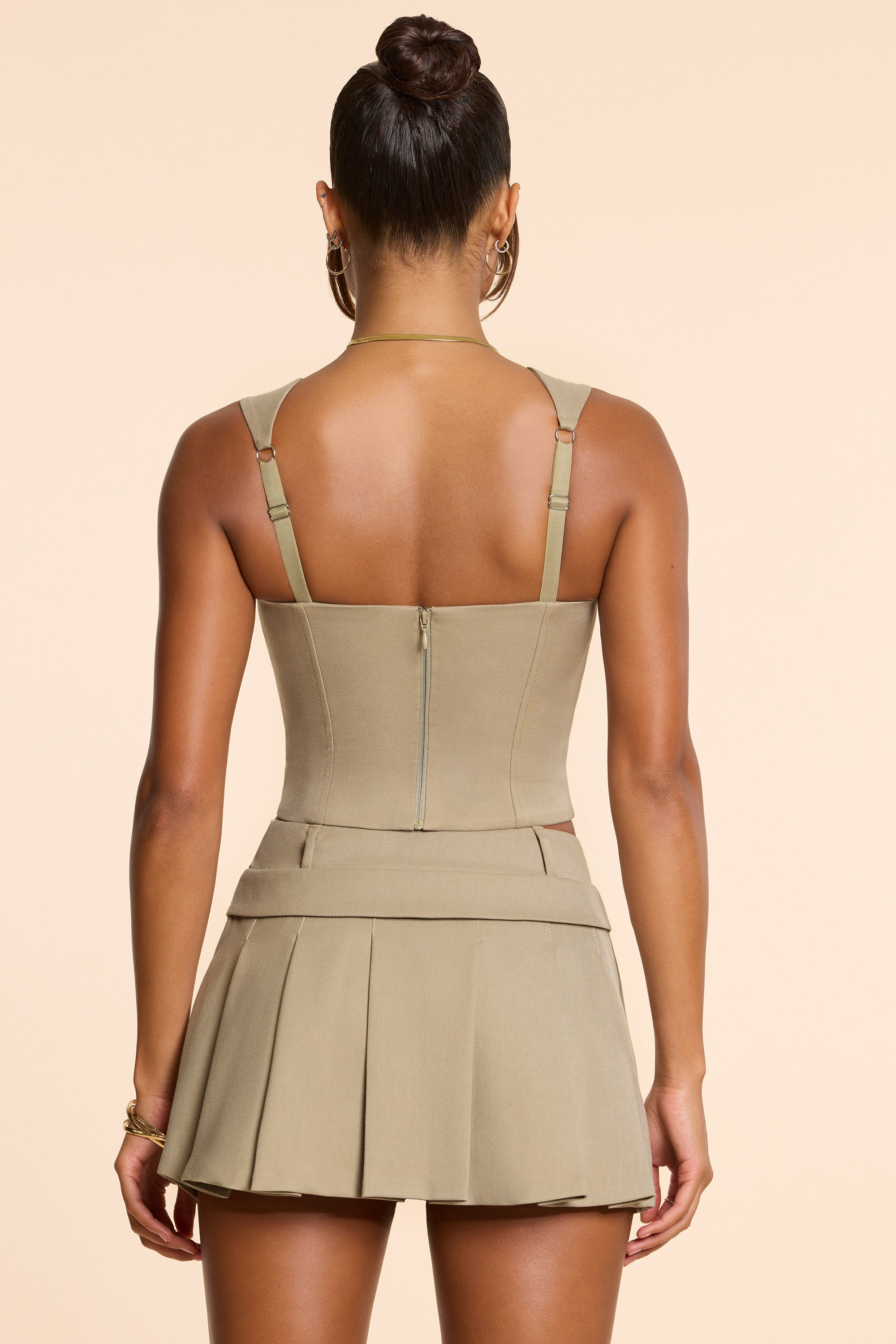 Brushed Twill Mid Rise Pleated Micro Mini Skirt in Taupe、mySite、solidvoid