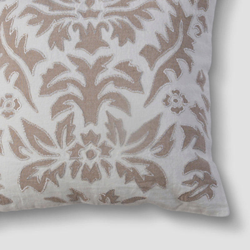 Linen Cushion Cover | Embroidered | Ivory & Beige | 45 x 45 cm、mySite、camillekostekn