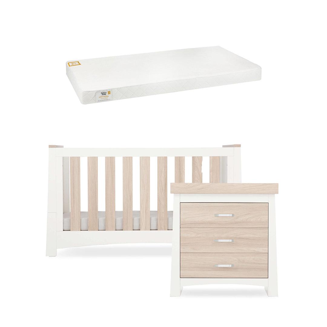  CuddleCo Ada 2 Piece Set 3-Drawer Dresser Cot Bed - White/Ash、mySite、merchandisen