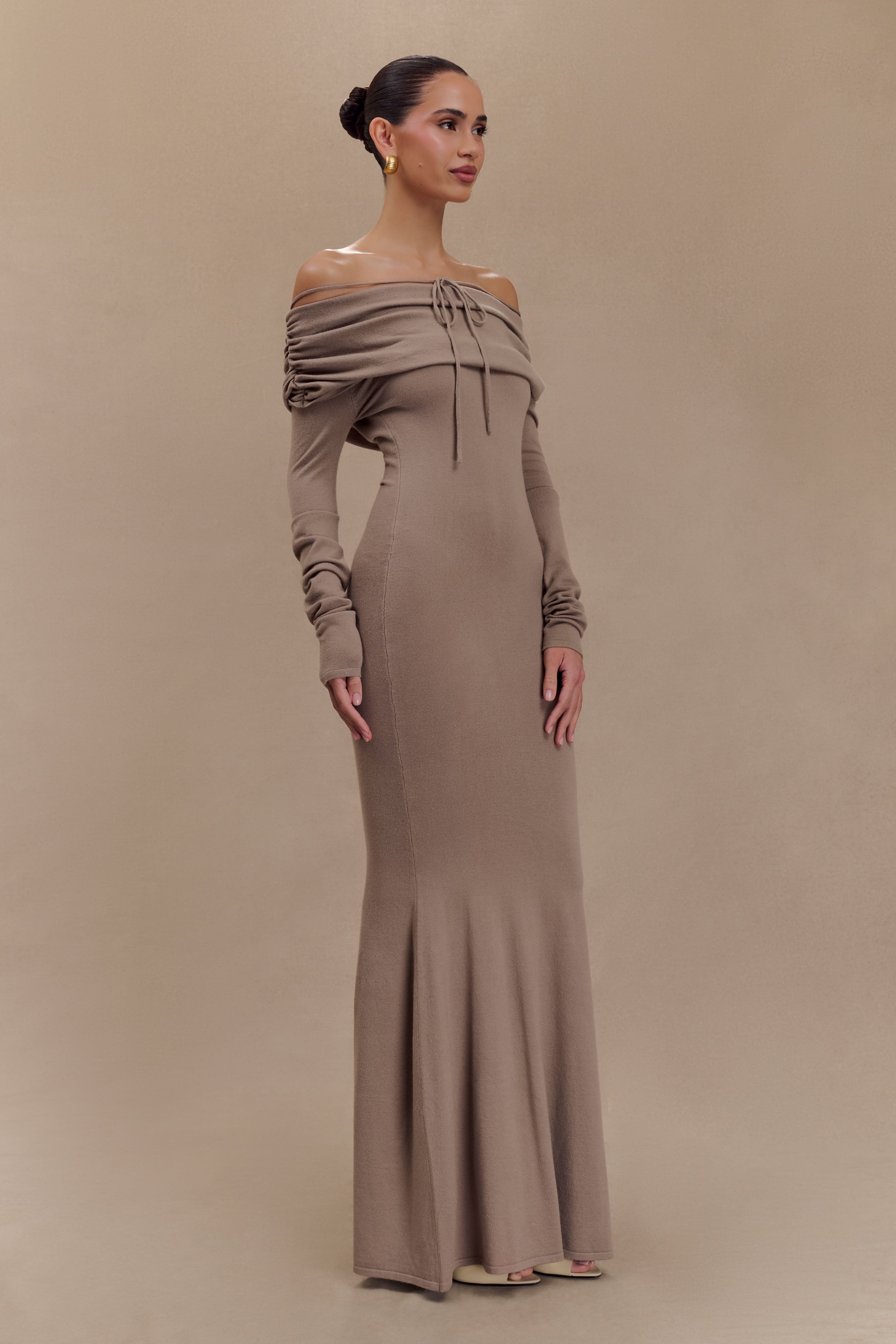 Georgiana Off Shoulder Knit Midi Dress - Stone Marle、mySite、solidvoid