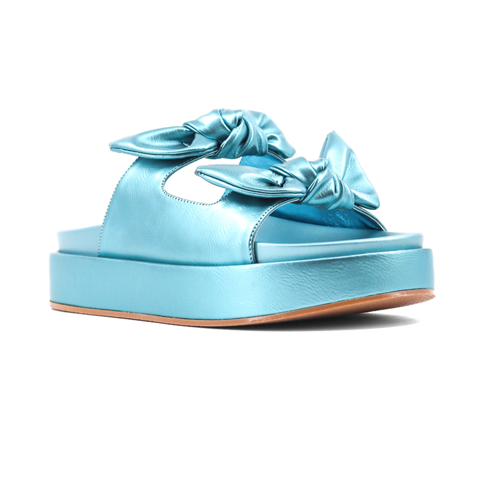 Kiki Metallic Flat Platform Slide Sandals、mySite、gtrtttuynbv