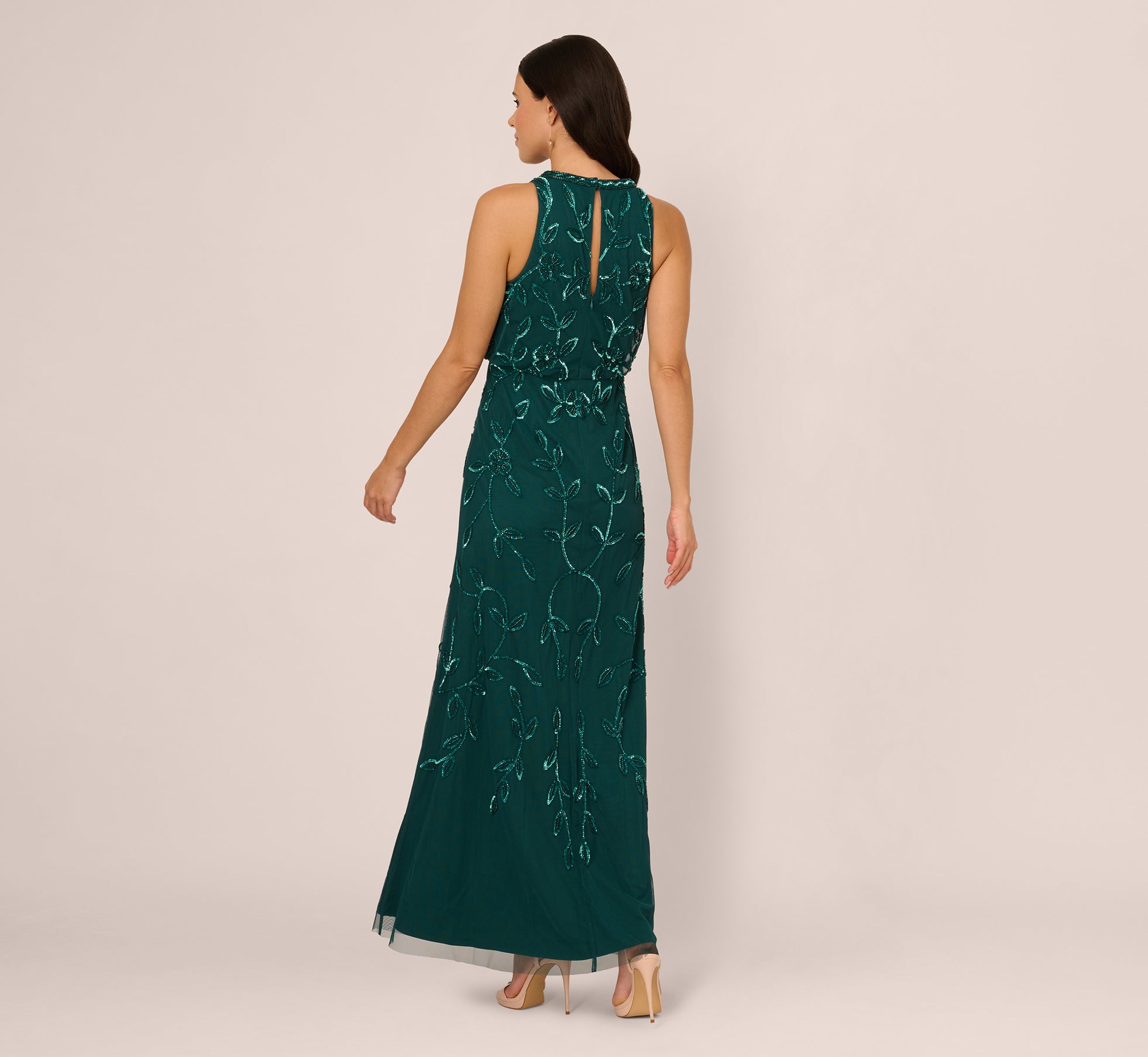 Sleeveless Blouson Mermaid Gown With Jasmine Beading In Gem Green、mySite、solidvoid