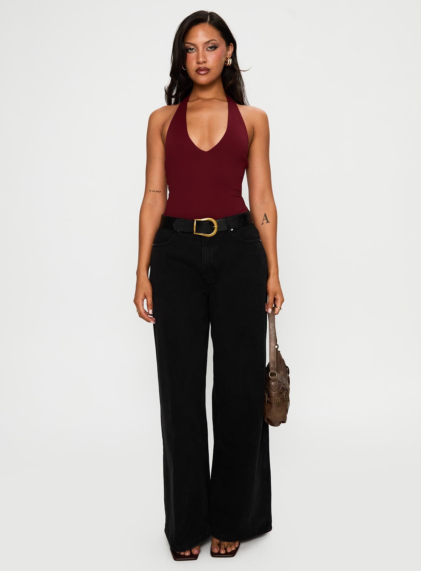 Someone New Halter Bodysuit Burgundy、mySite、solidvoid