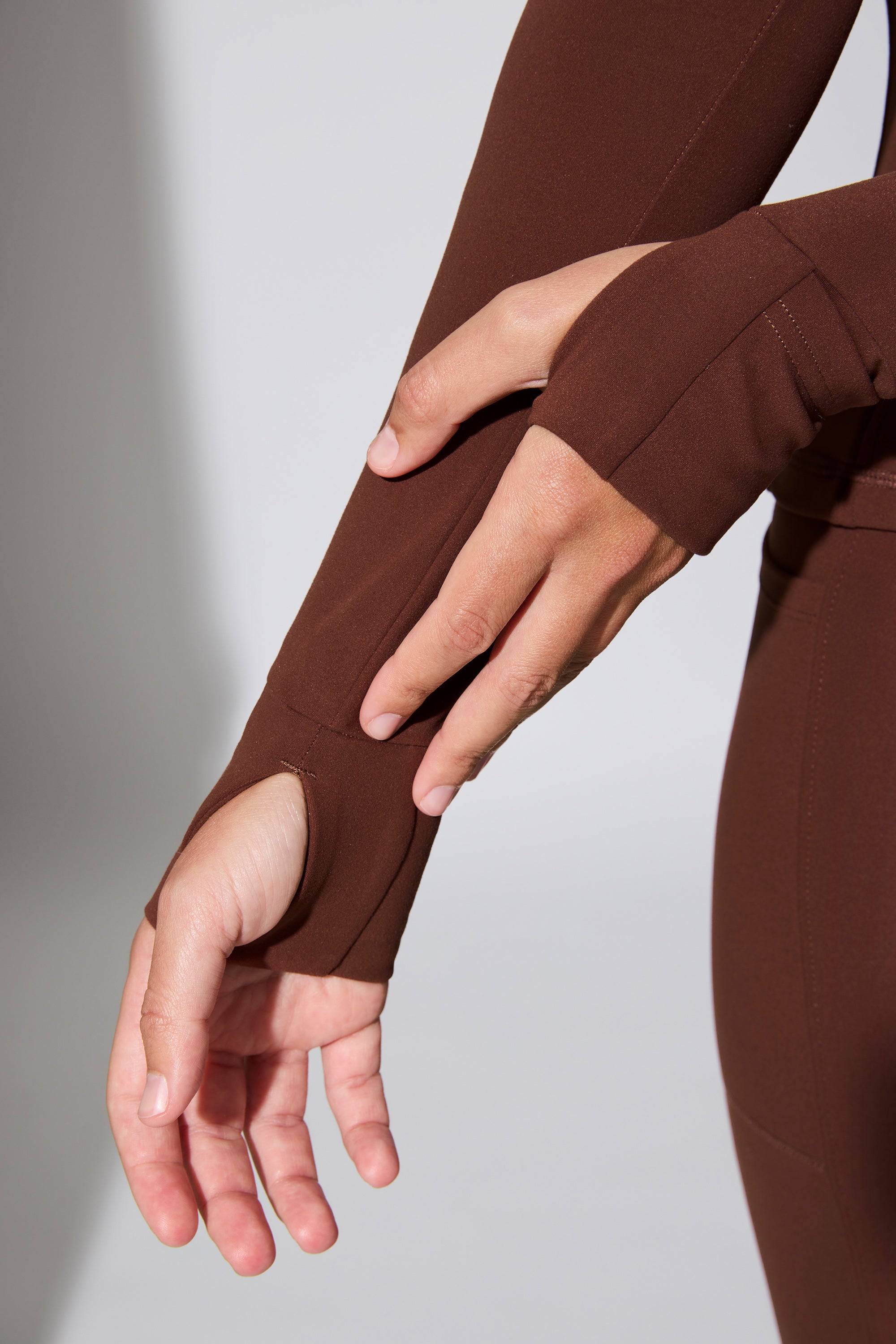 Long Sleeve Zip Up Jacket in Chocolate、mySite、solidvoid