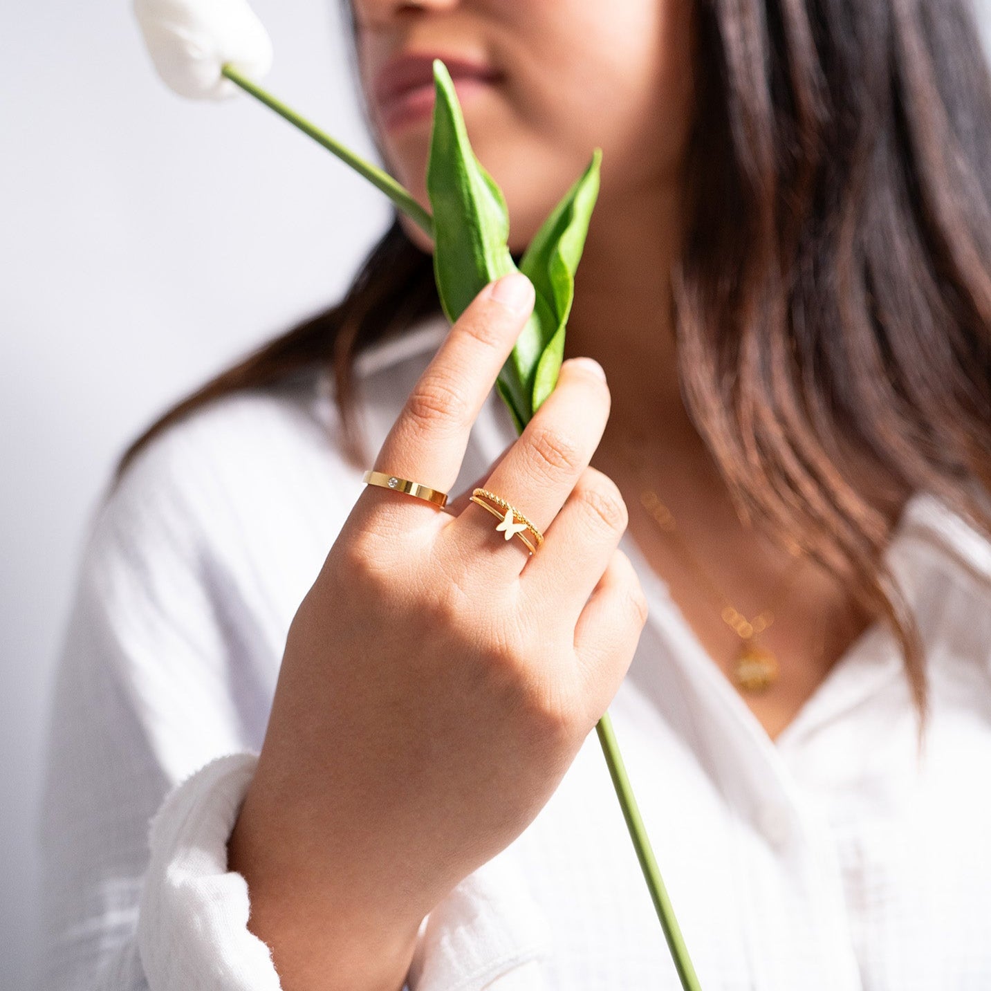 18K Gold PVD Stainless Steel Symbol Stacking Rings / ZRJ9023、mySite、dreamappss