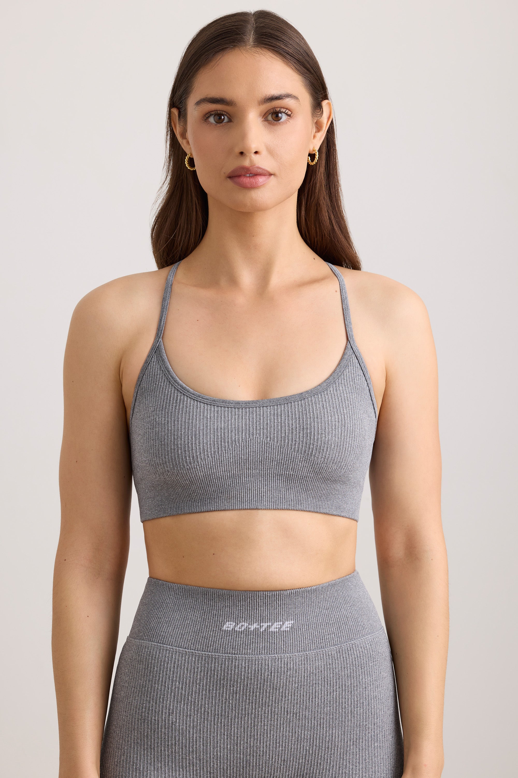 FlexiRib Scoop Neck Sports Bra in Grey Melange、mySite、solidvoid