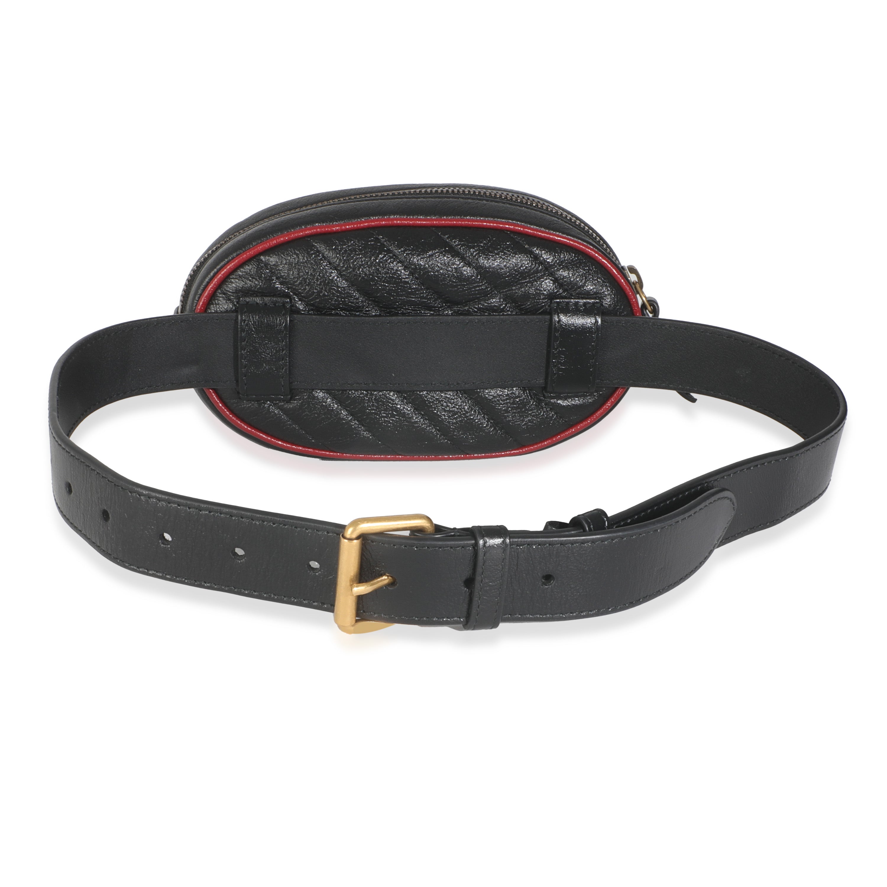 Black Azalea Calfskin Matelasse Diagonal Torchon GG Marmont Belt Bag、mySite、garagedoors4me