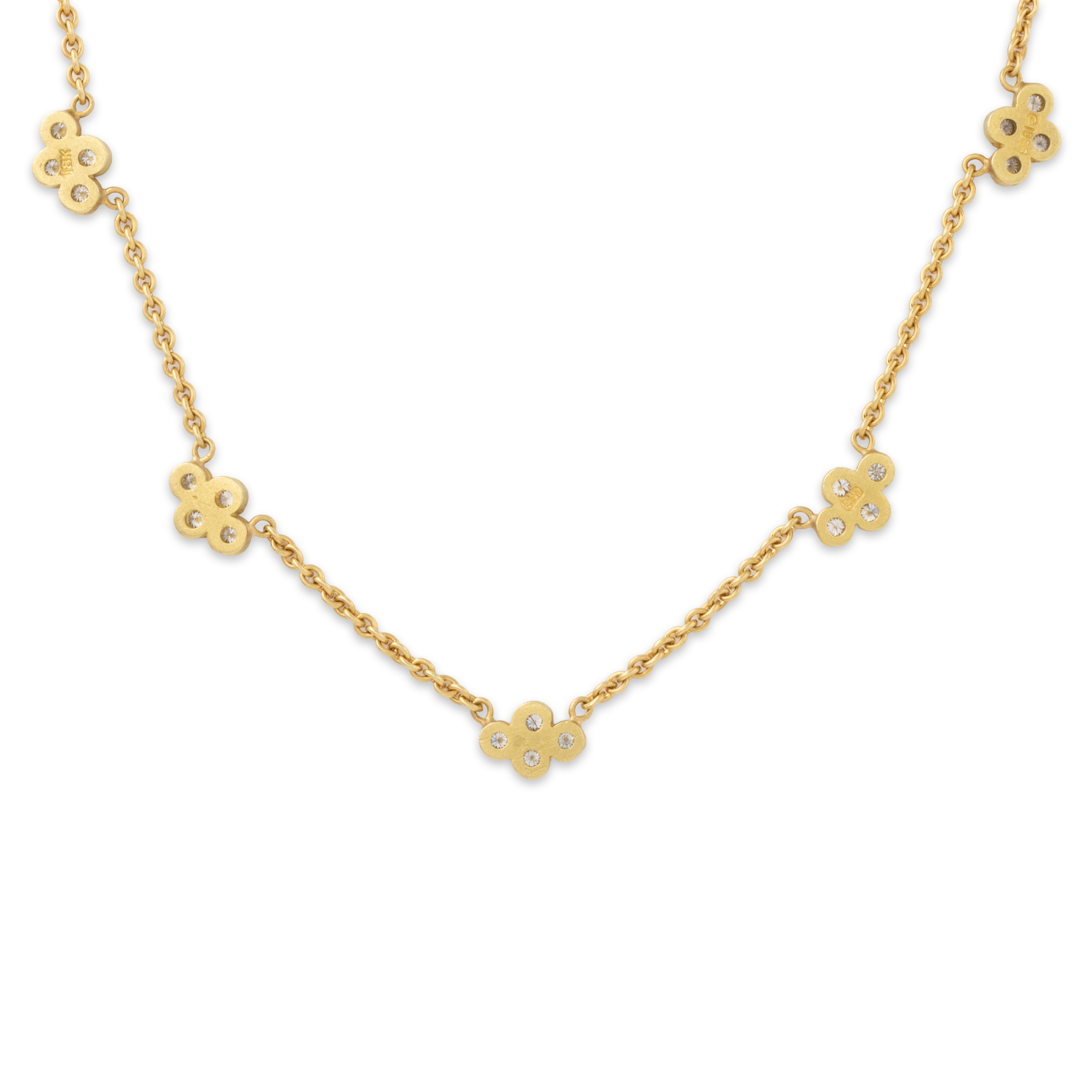 Vintage 18k Yellow Gold .50cttw Diamond Quatrefoil Station Necklace 15.5、mySite、hinf8tx79