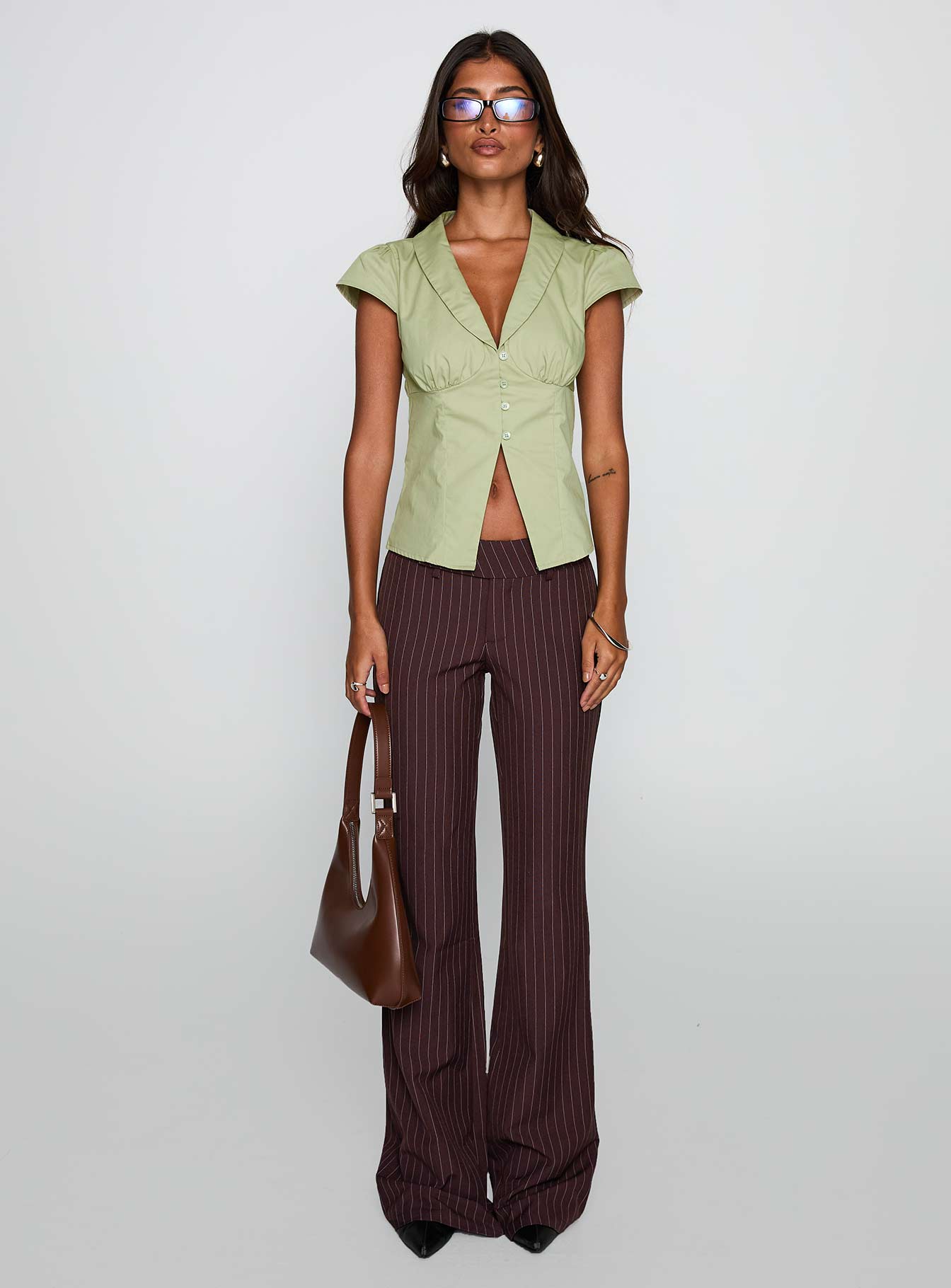 Crowd Control Collared Top Sage、mySite、solidvoid