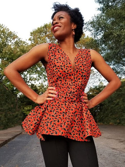 Leaf African Print Peplum Top-DP3844TP、mySite、solidvoid