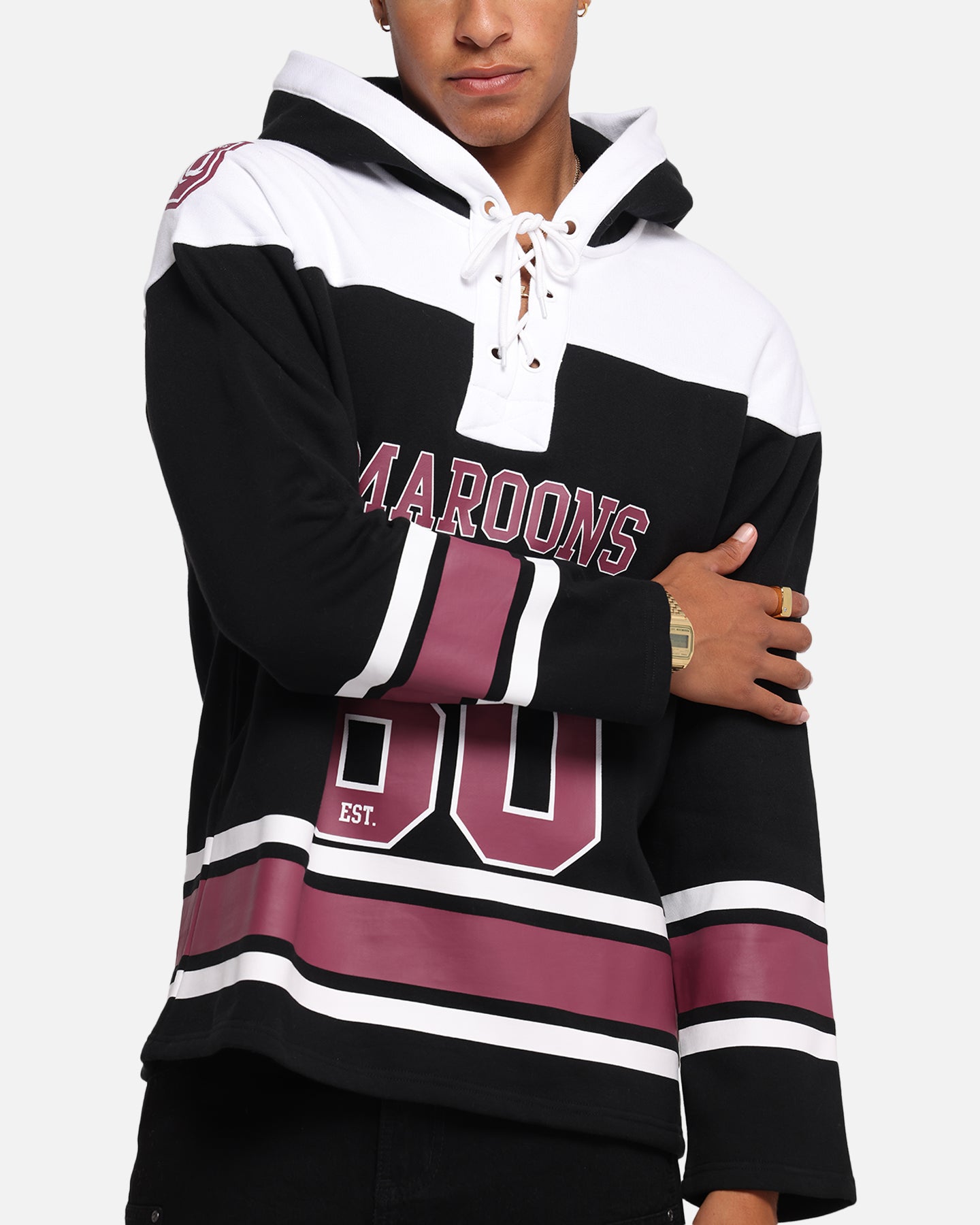 Queensland Rugby League Queensland Maroons Panel Hoodie Black、mySite、zt4zffjzw