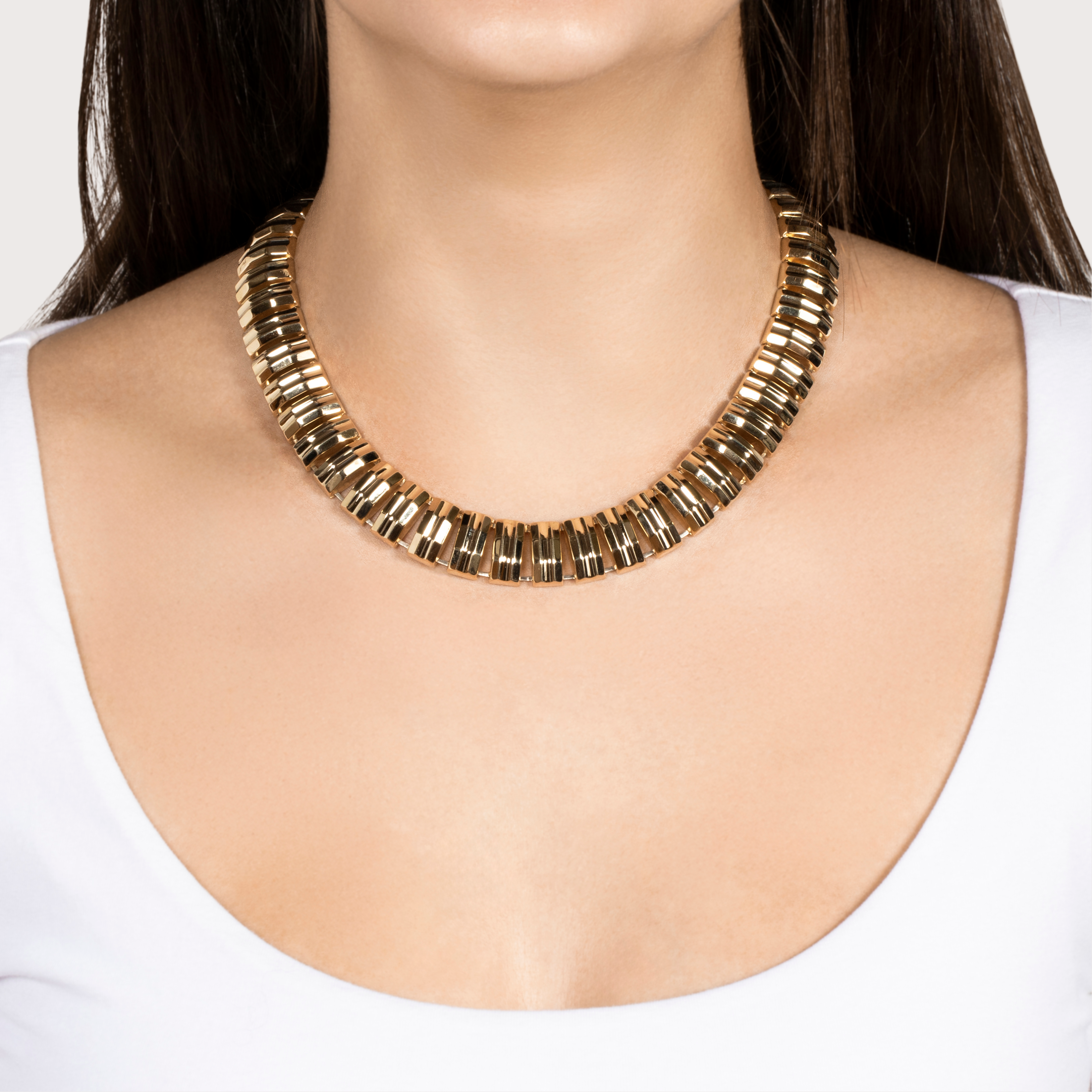 Vintage Italian 14k Yellow Gold Modernist Bold Statement Necklace 16、mySite、hinf8tx79