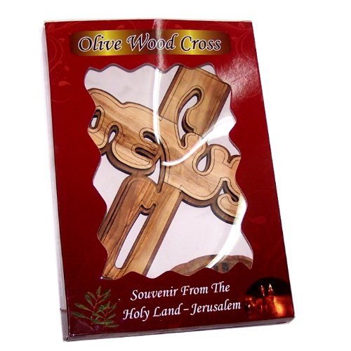  Holy Land Market JESUS name olive wood Cross carved by Laser with Incense sample- Hanging (25 cm or 10 inches) Large/Certificate、mySite、elrpsem3k