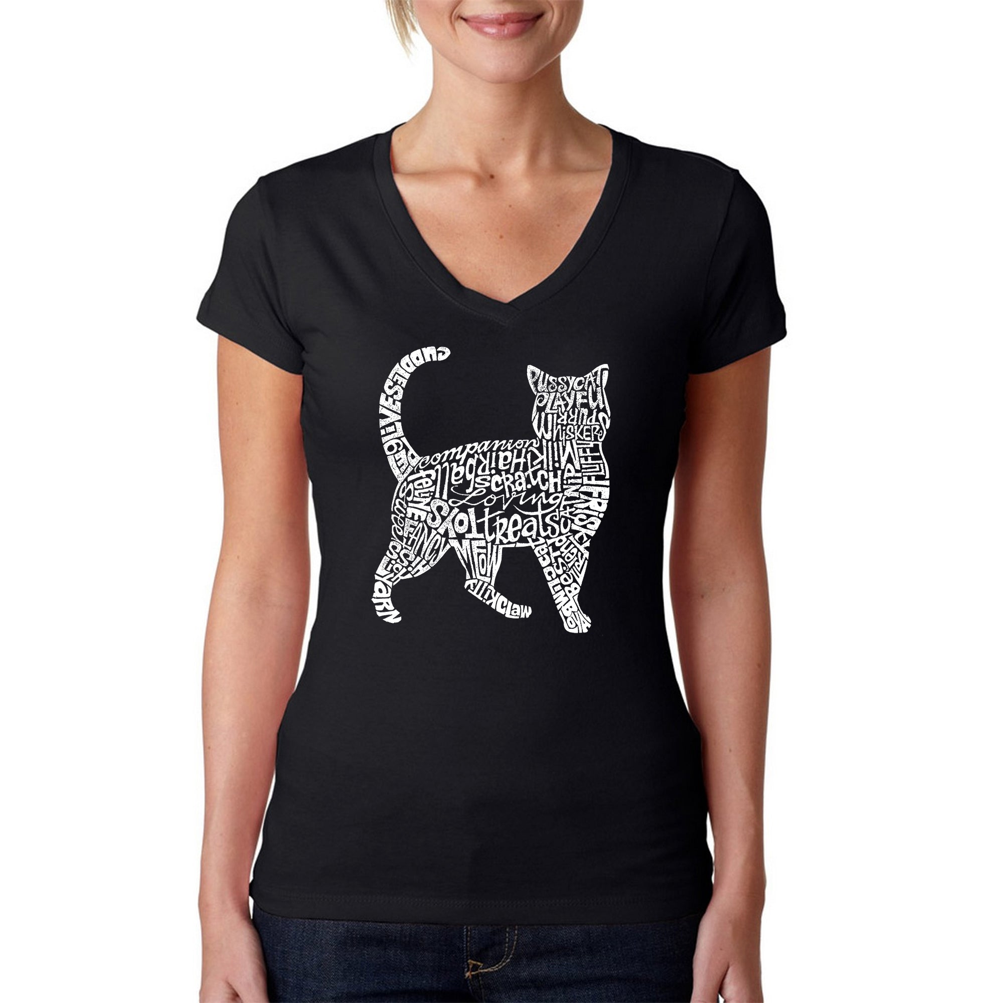 Cat - Women's Word Art V-Neck T-Shirt、mySite、camillekostekn