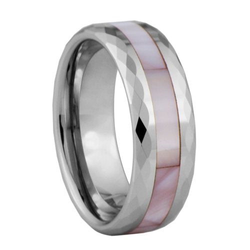  Tungsten ring with redish shell inlay and faceted edges - 8mm wide、mySite、elrpsem3k