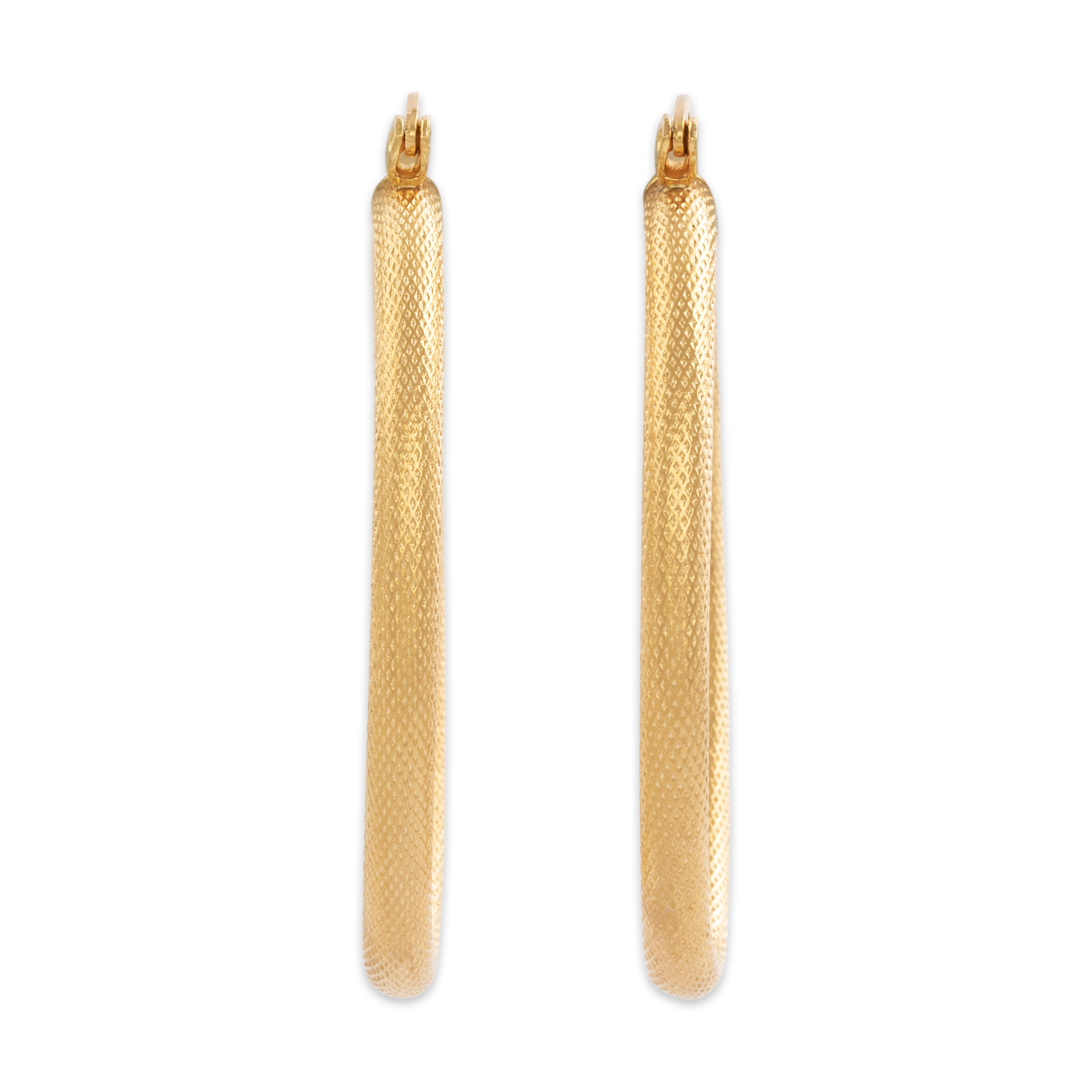 Vintage 14k Yellow Gold Textured Oval Hoop Earrings、mySite、hinf8tx79