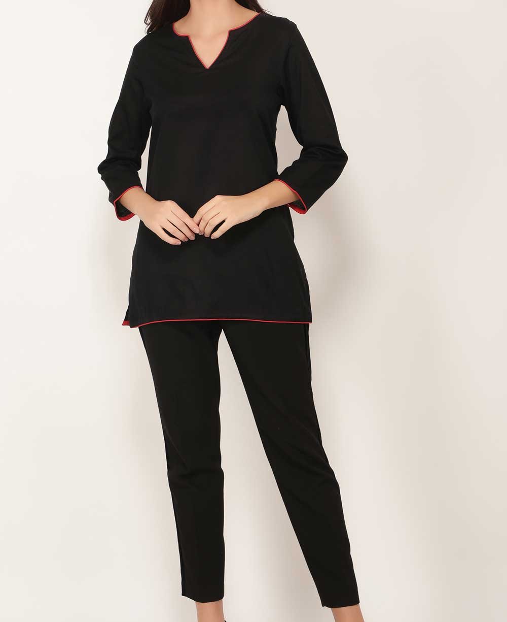 Black And Red Woven Cotton Tunic Top、mySite、topwebapps