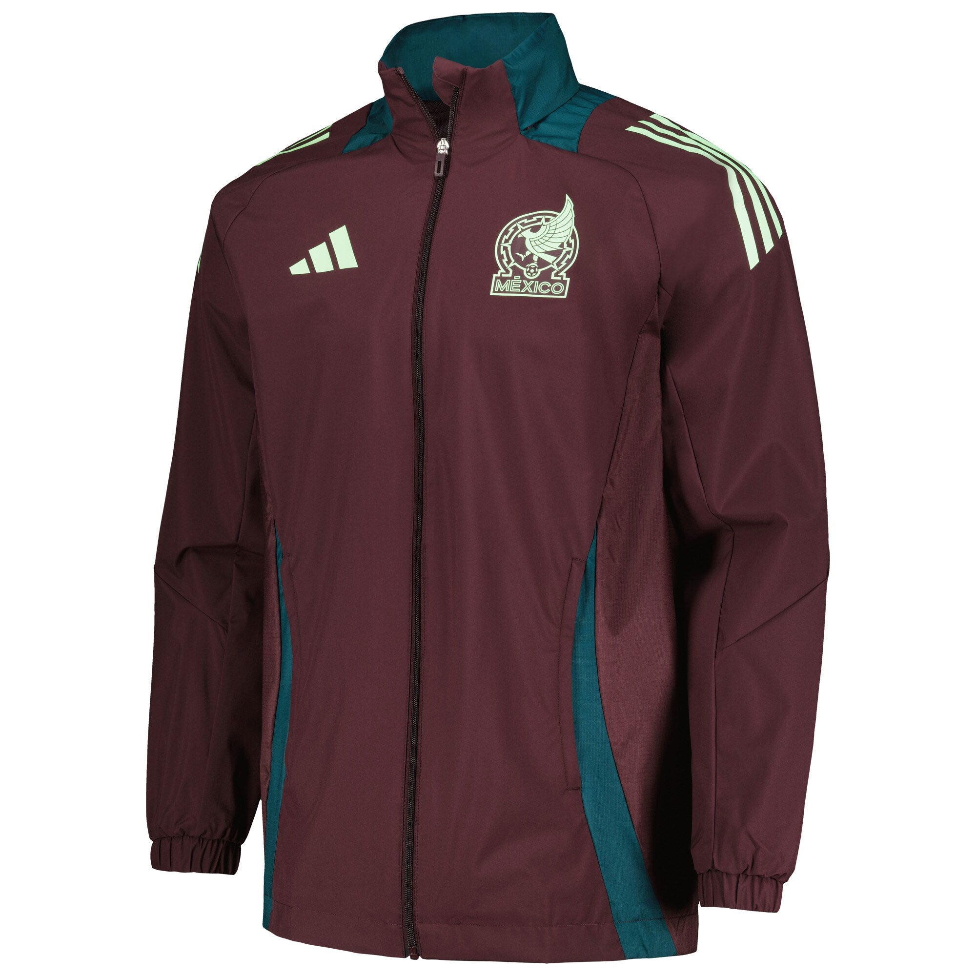 adidas Men's Mexico 2024 All Weather Raglan Hoodie Full-Zip Jacket Dark Burgundy、mySite、bottomscart