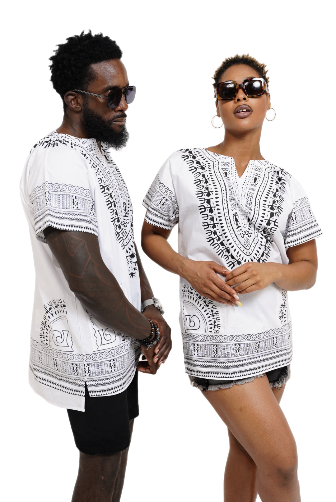 Dupsie's White African Print Unisex Dashiki Shirt Suitable for Festivals, Concerts, Cruises, Outdoor Events -DP3830M、mySite、solidvoid