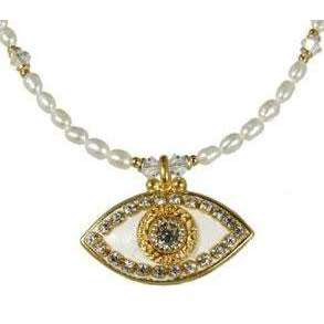 Michal Golan Crystal, Gold Evil Eye Pendant and Pearl Necklace、mySite、topwebapps