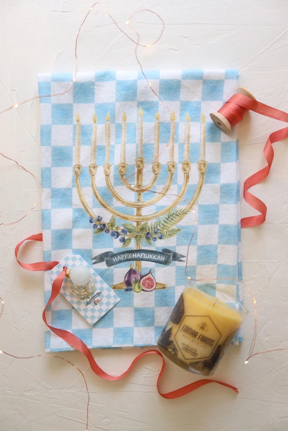 Menorah Checker Print Cotton Tea Towel、mySite、topwebapps