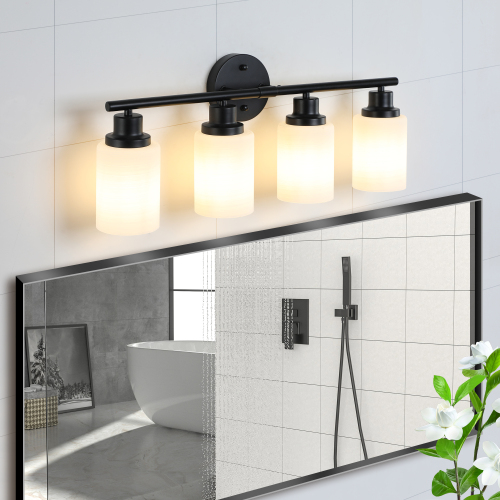 39" Modern 6-Light Vanity Bathroom Mirror Light, Frosted White Glass with Black Iron Frame, Contemporary Wall Sconce for Bedroom, Bathroom, and Dressing Room (No Bulbs)、、eastwooduniform