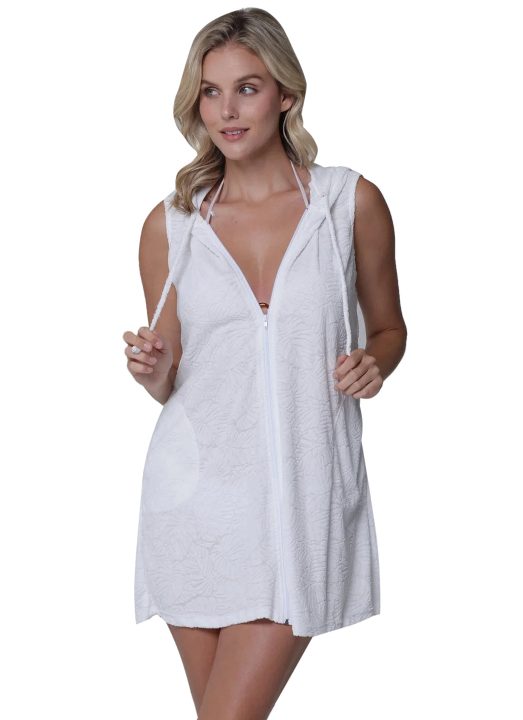 J.Valdi Women's Santorini Sleeveless Full Zip Hoodie Cover Up、mySite、noshort