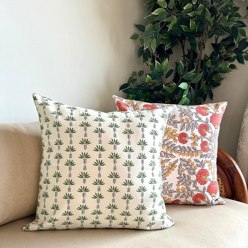 Cotton Cushion Cover | Floral Print | Multicolour | 40 x 40 cm | Set of 2、mySite、camillekostekn