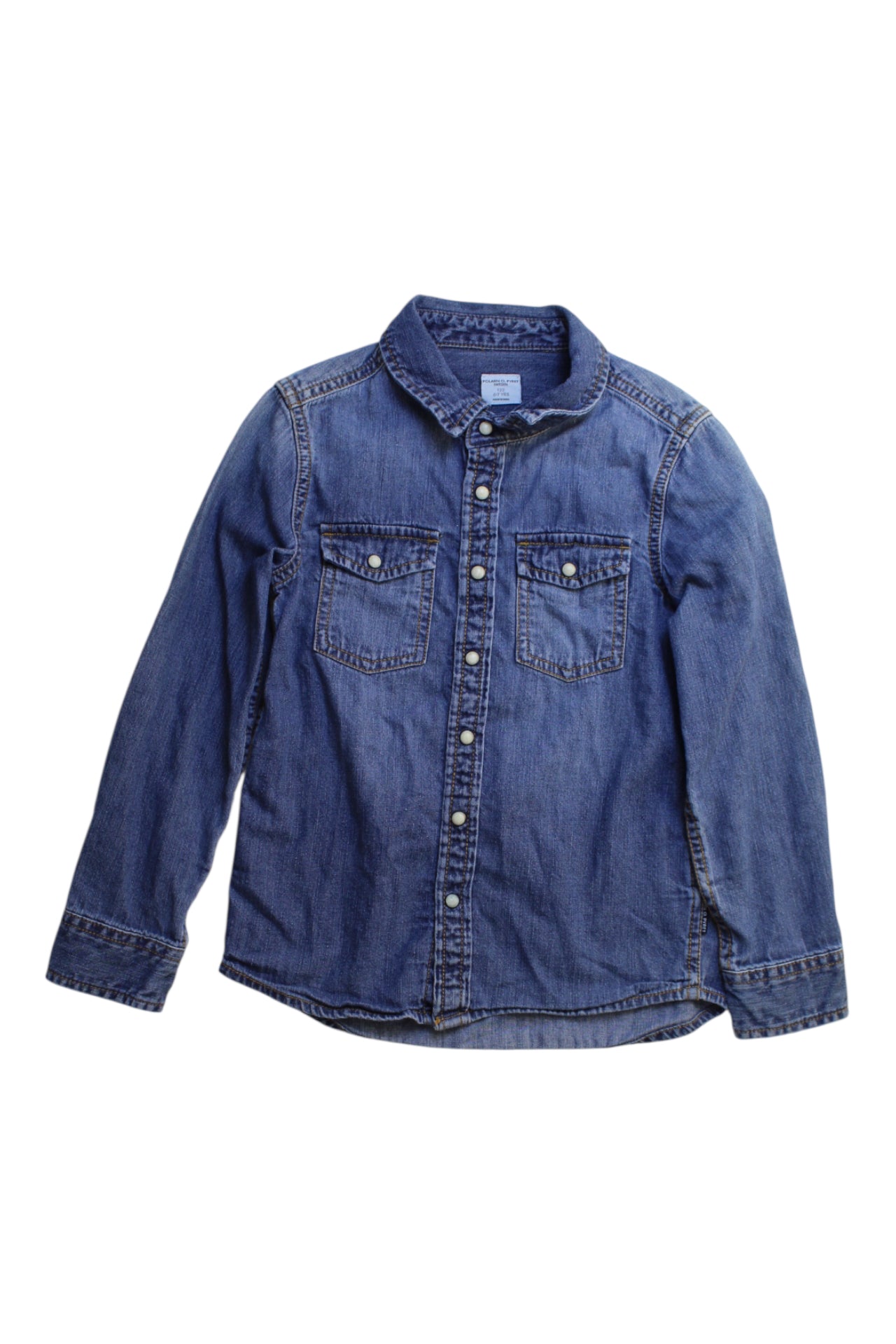 Polarn O. Pyret Denim Long Sleeve Button-Down Shirt - Size 7Y、mySite、g9winljtr