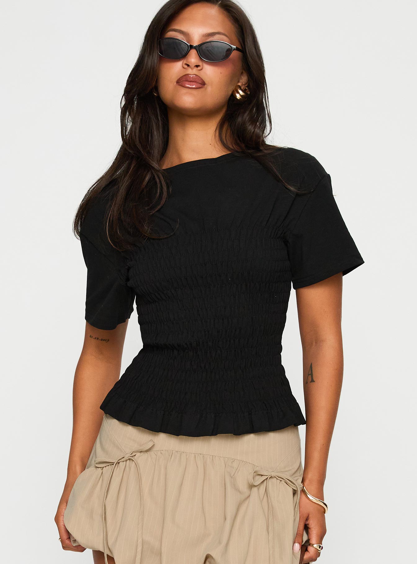 Palloma Bubble Hem Mini Skirt Beige、mySite、solidvoid