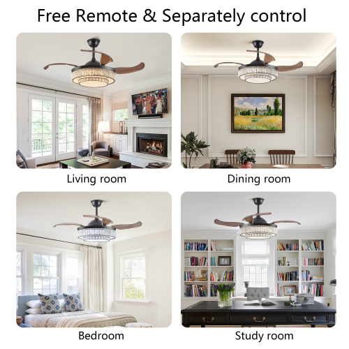 42" Retractable Ceiling Fan with Light, Modern LED Chandelier Fan with Remote Control, 6 Speed Adjustable Blades, Quiet DC Motor, Dimmable Lighting for Living Room, Bedroom, Dining Room、、eastwooduniform