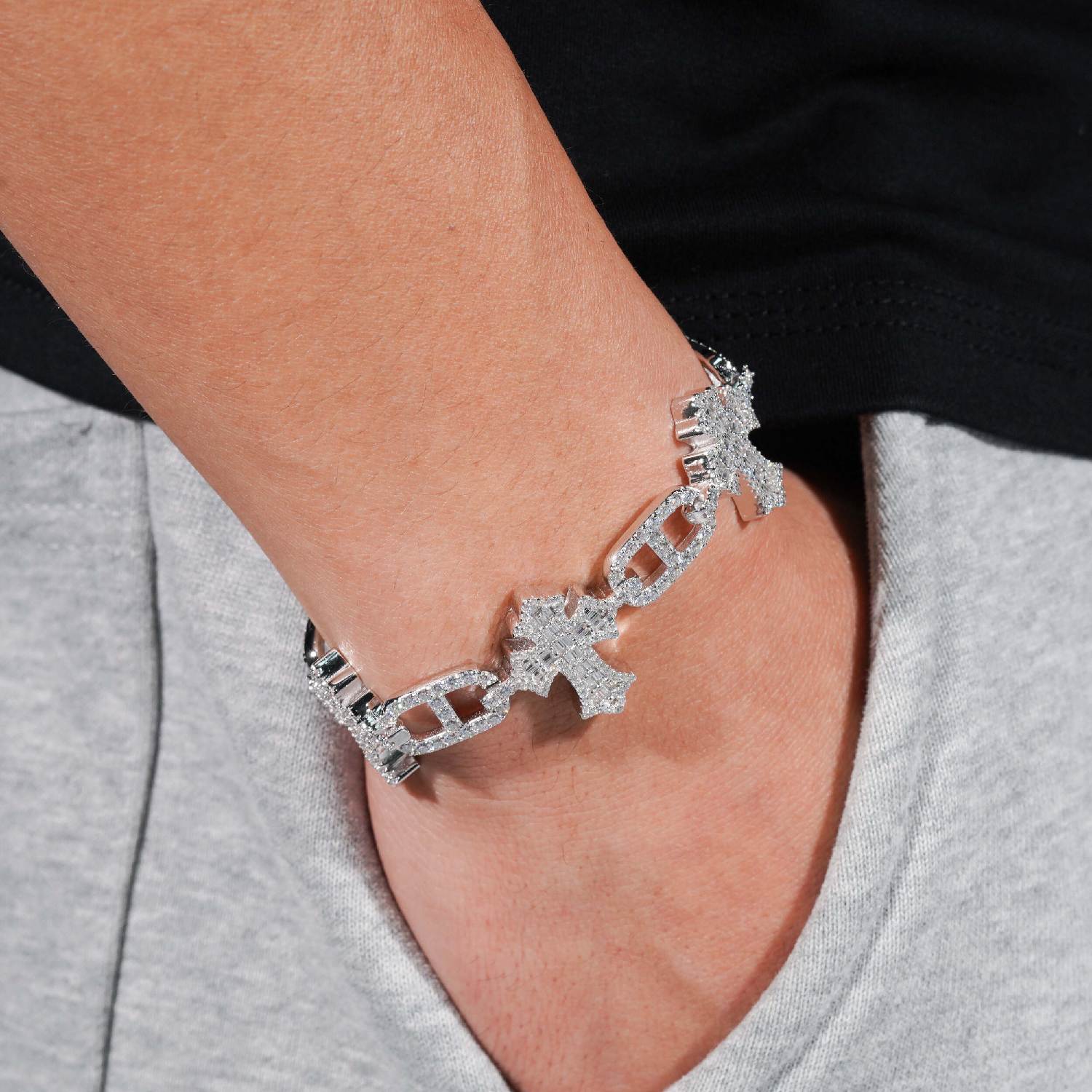 10MM Moissanite Cross Mariner Gucci Link Bracelet 14K Gold、mySite、hinf8tx79