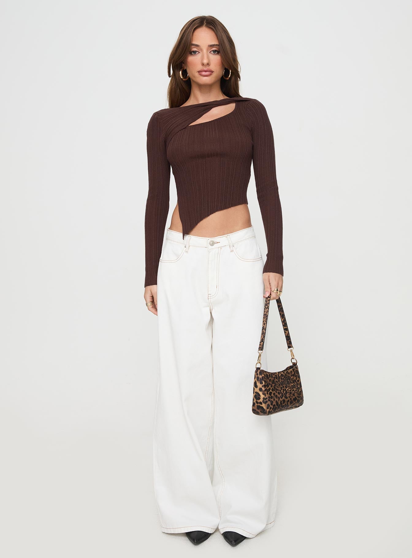 Ellara Long Sleeve Top Brown、mySite、solidvoid