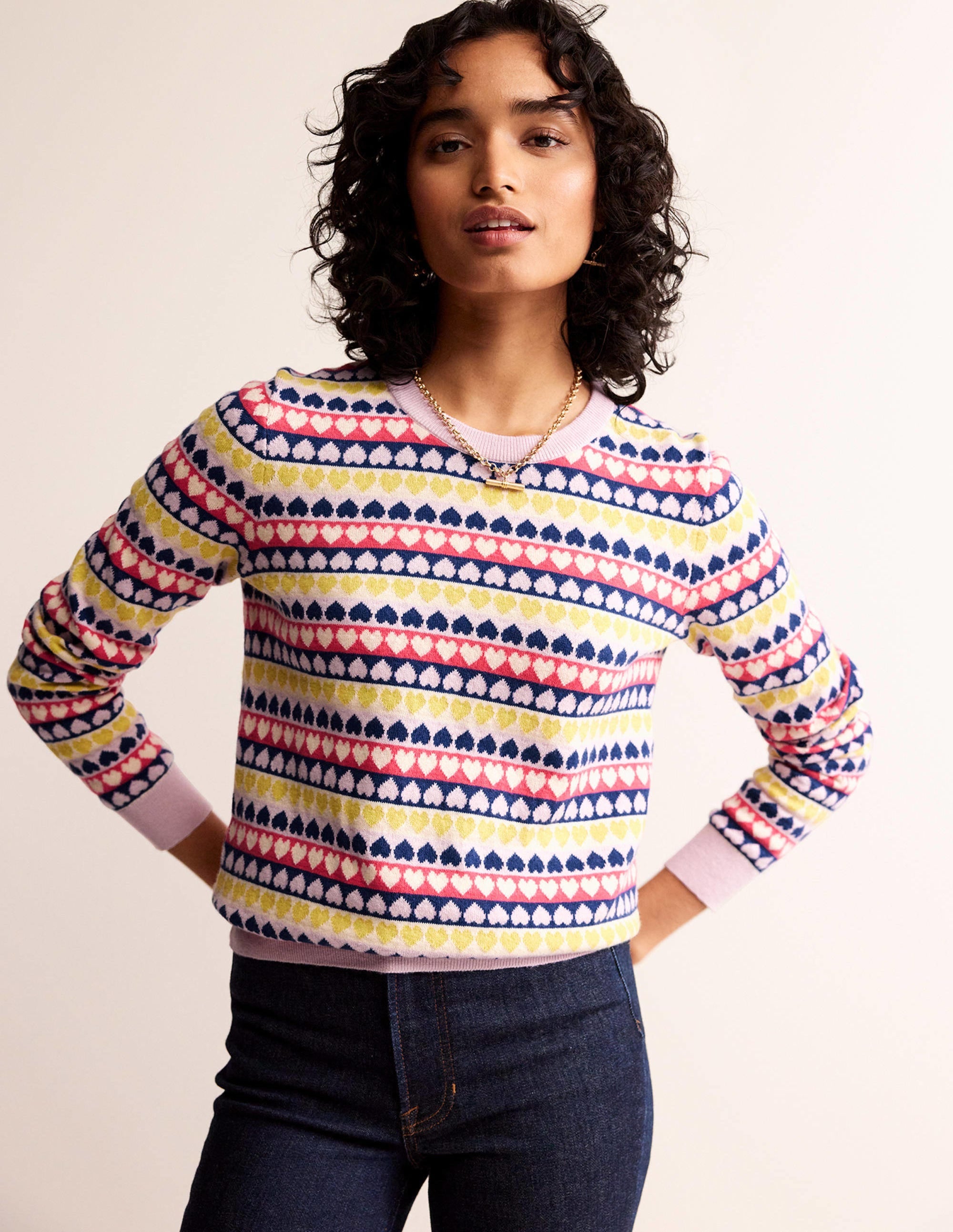  Isabel Heart Fair Isle Jumper-Multi, Ivory Geo Heart、mySite、ashleygrahame