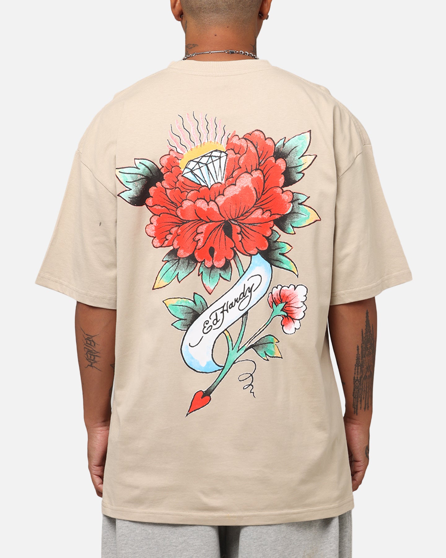 Ed Hardy Flourish Script T-Shirt Stone、mySite、zt4zffjzw
