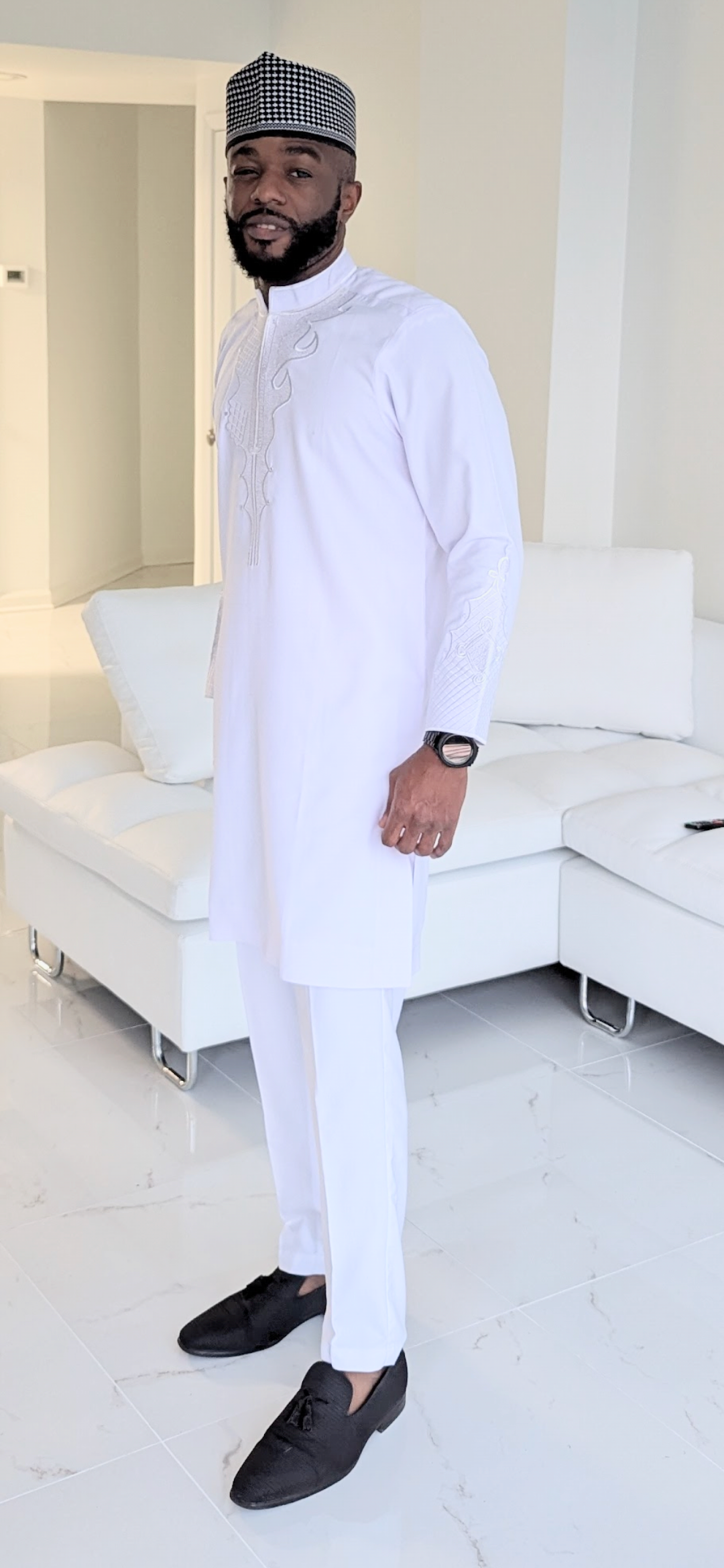 Dupsie's Ifeanyi Elegance All-White Embroidered African Senator Suit DPBLKP51、mySite、solidvoid