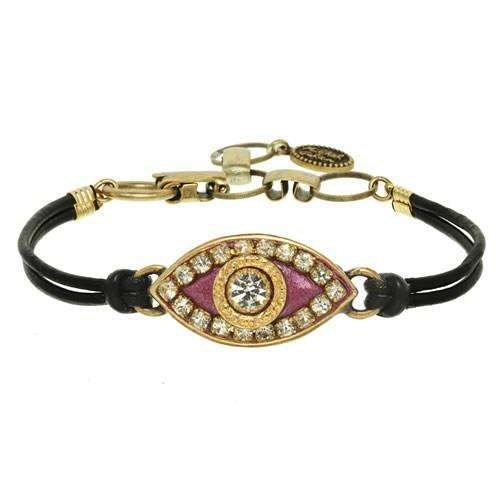 Michal Golan Fuchsia and Crystal Evil Eye Bracelet on Leather、mySite、topwebapps