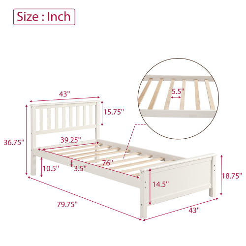 Twin Size Wood Platform Bed with Headboard,Footboard and Wood Slat Support, White、、casual