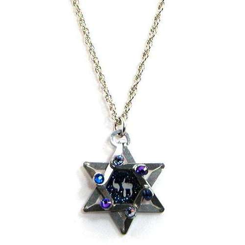 Seeka Dimensional Star of David and Chai Necklace in Shades of Blue、mySite、topwebapps