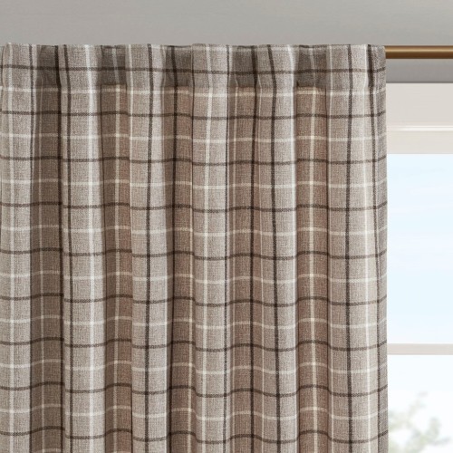 Plaid Rod Pocket and Back Tab Curtain Panel with Fleece Lining Brown 50x84"、、eastwooduniform