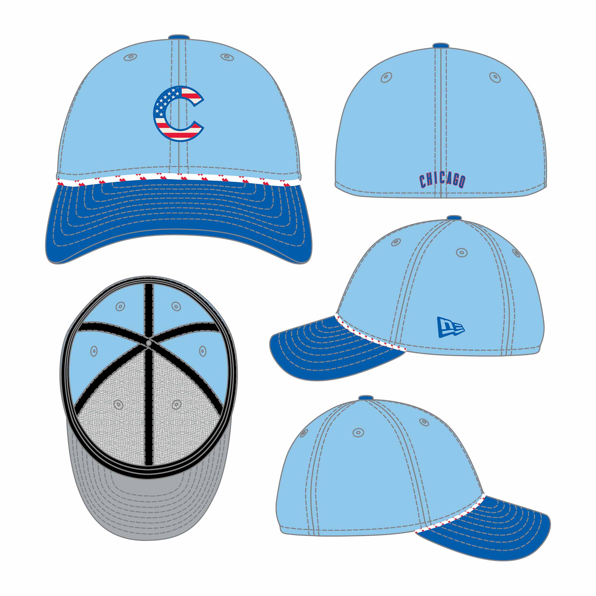 Chicago Cubs New Era 2025 Fourth of July 39THIRTY Rope Stretch Fit Cap、mySite、vikingsvslions