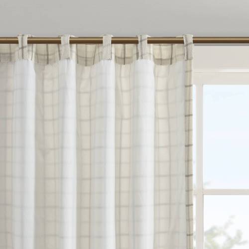 Plaid Rod Pocket and Back Tab Curtain Panel with Fleece Lining Brown 50x84"、、eastwooduniform
