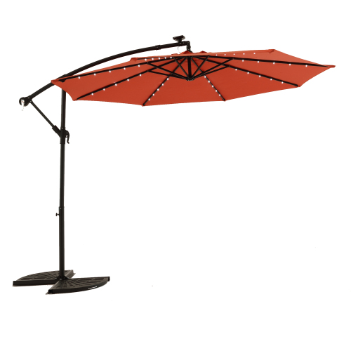 10ft Solar LED Offset Hanging Market Patio Umbrella ( khaki )(No Base)、、eastwooduniform