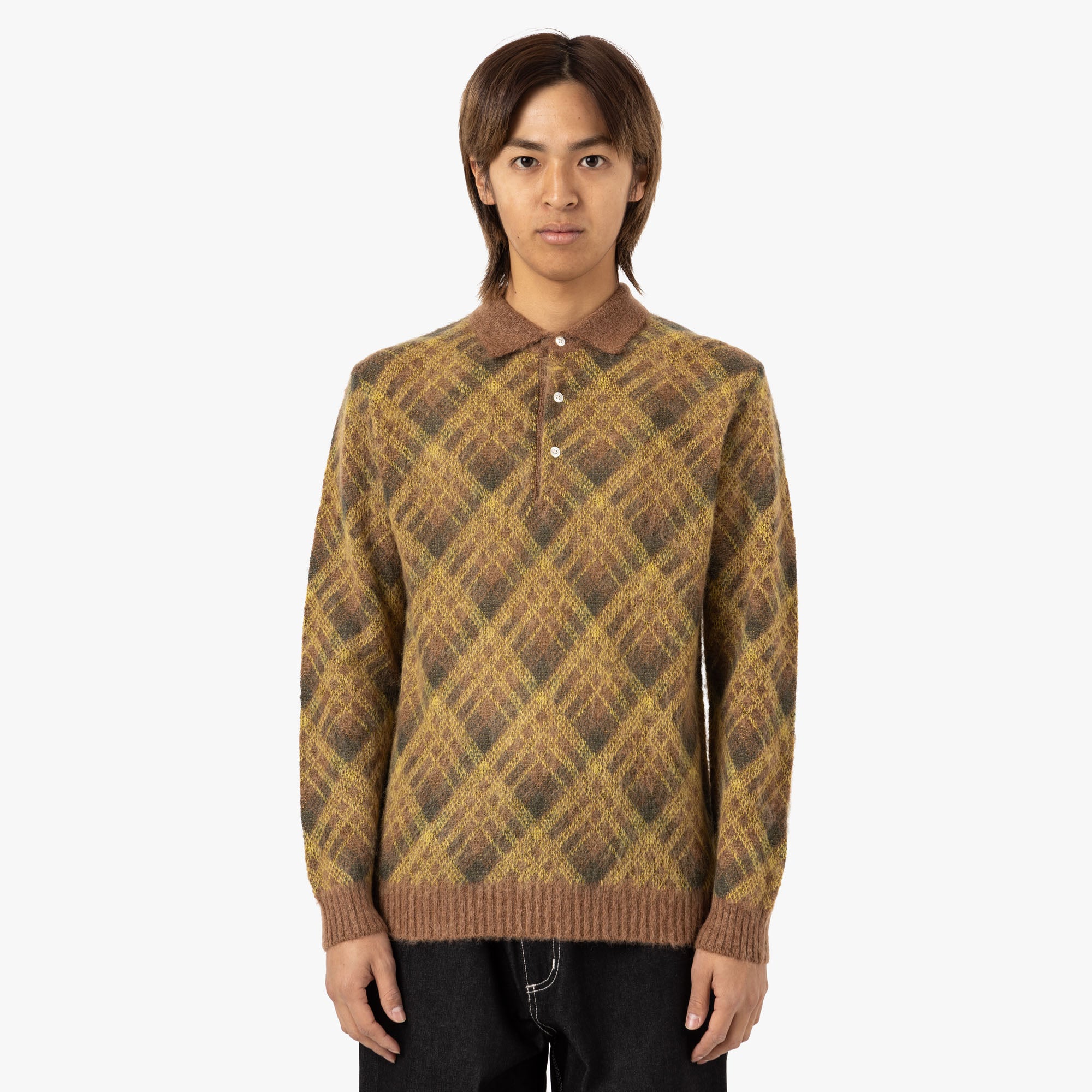  BEAMS PLUS Knit Polo Stripe / Brown、mySite、merchandisen