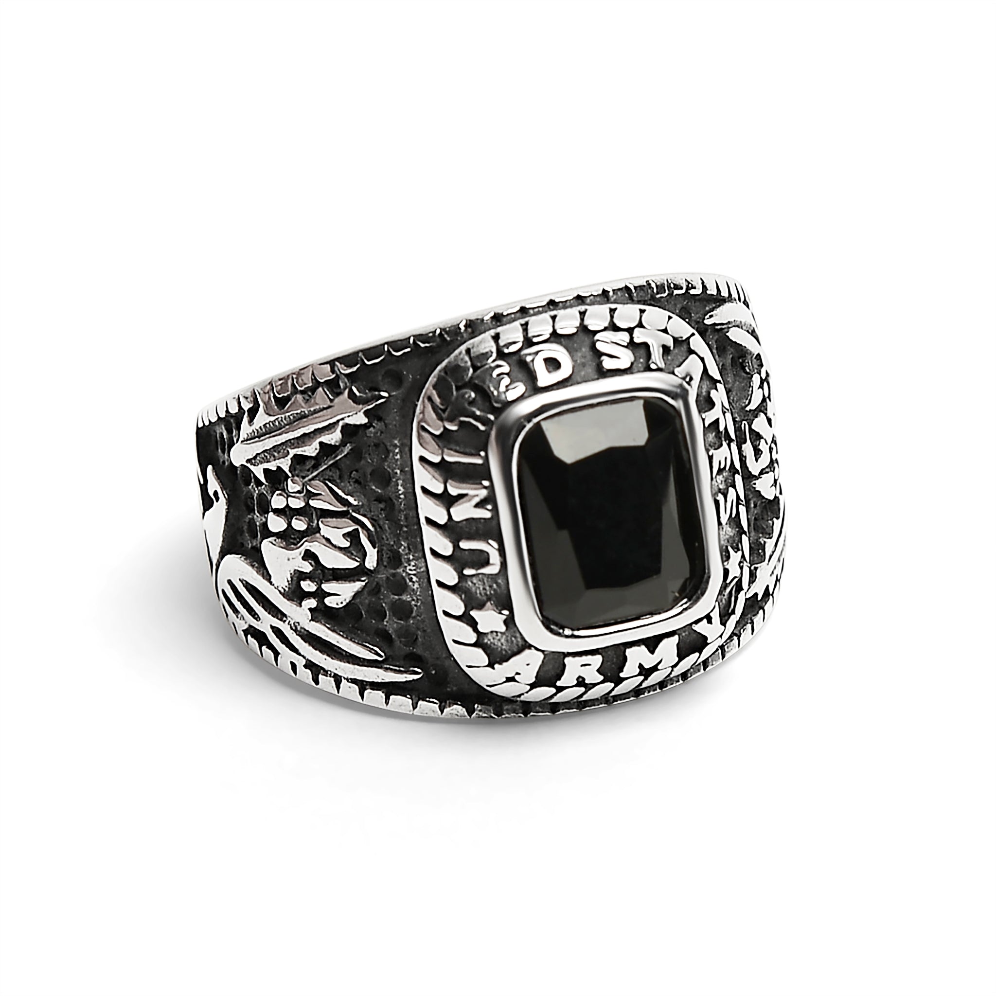 Stainless Steel United States Army Military Men's Ring with Black Stone / MCR3069、mySite、dreamappss